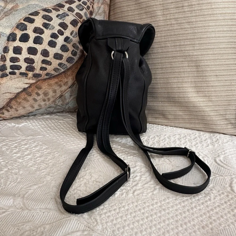 K. Bellum Handmade Full Grain Leather  Mini Backpack 10x12" Black Super Soft USA - Picture 2 of 9
